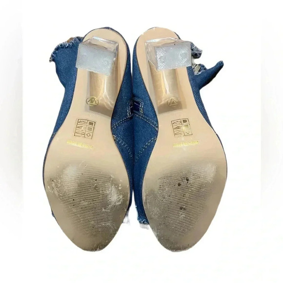 Denim frayed side zip day 2 nite stylish trend transparent stack heel boot 8.5/9 - Picture 6 of 6